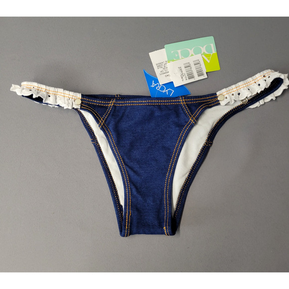 Agua Doce Brazilian Cheeky Bikini Swimsuit Womens M Triangle Top Floral Denim - Picture 10 of 16